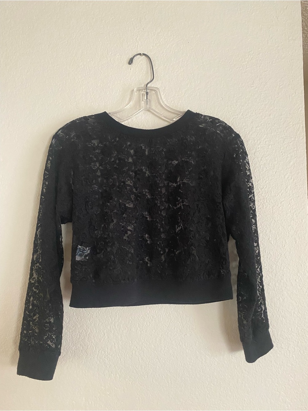 Black Lace Crewneck Sweatshirt - Women's Lace Pullover